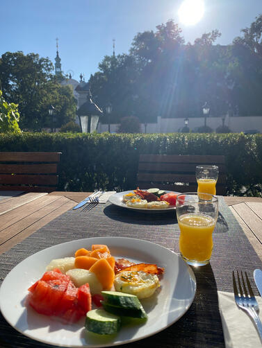 Hyatt Globalist breakfast in Prague. Our hotel stay covered with Chase points that were transferred to Hyatt